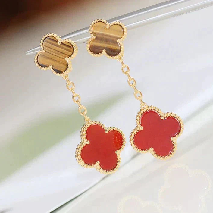 ¡®Imperial¡¯CLOVER  2 MOTIF  TIGER EYE CARNELIAN EARRINGS