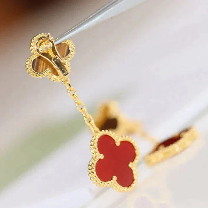 ¡®Imperial¡¯CLOVER  2 MOTIF  TIGER EYE CARNELIAN EARRINGS