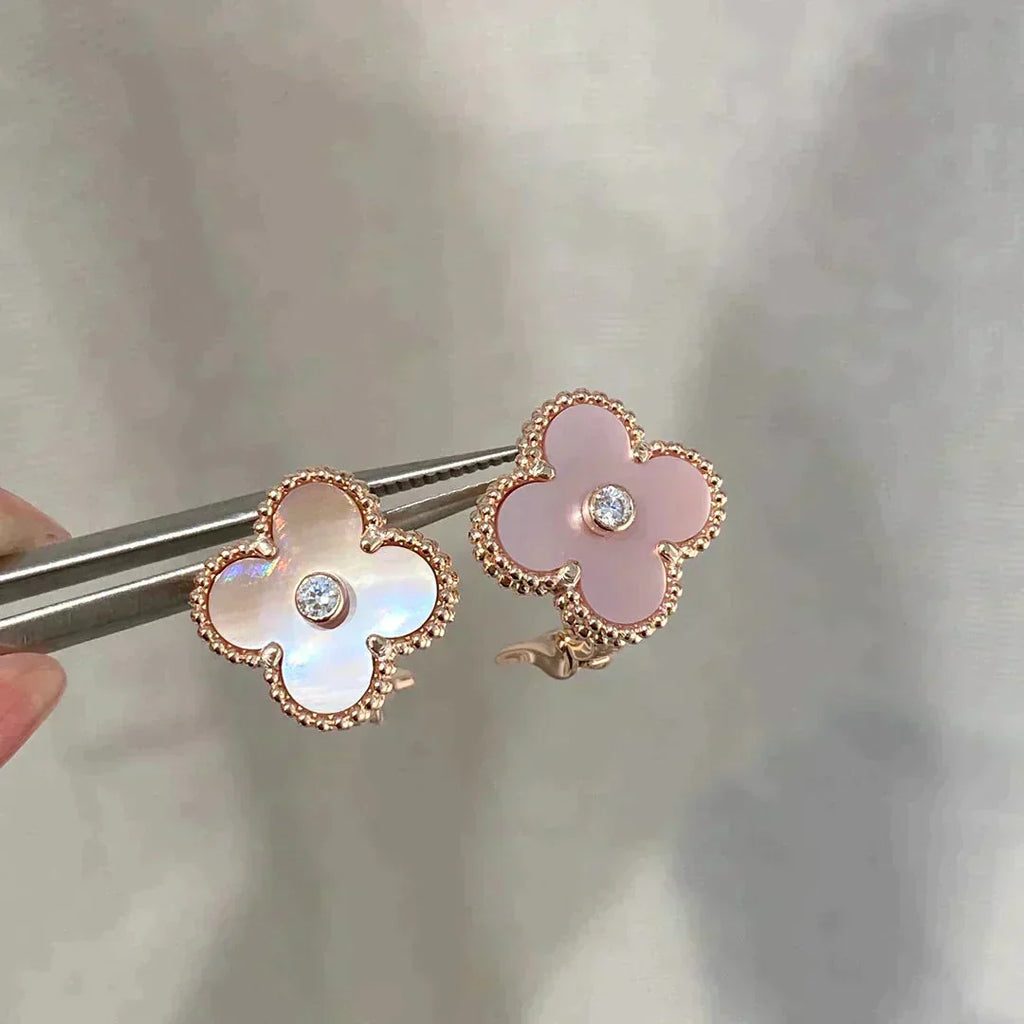 ¡®Imperial¡¯CLOVER MEDIUM 1 MOTIFS  PINK MOP DIAMOND EARRINGS