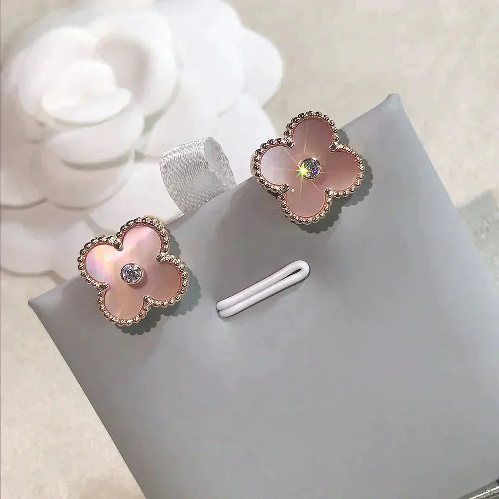 ¡®Imperial¡¯CLOVER MEDIUM 1 MOTIFS  PINK MOP DIAMOND EARRINGS