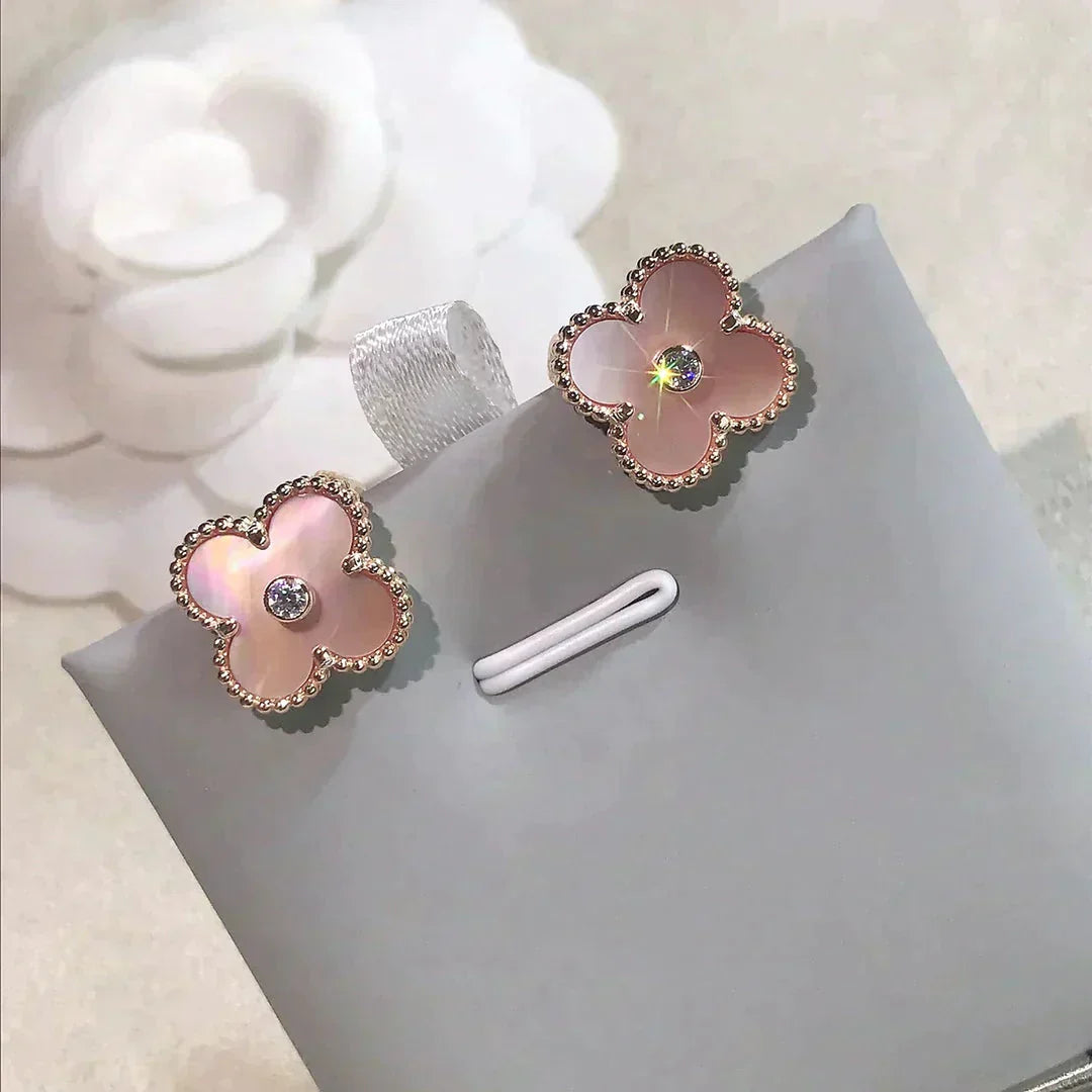 ¡®Imperial¡¯CLOVER MEDIUM 1 MOTIFS  PINK MOP DIAMOND EARRINGS