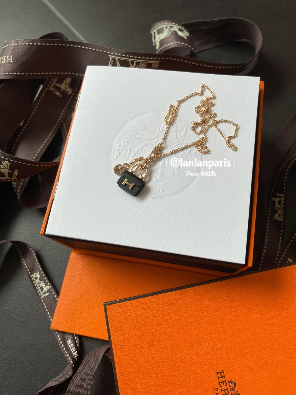 ¡®Imperial¡¯CONSTANCE BLACK PEDANT PINK GOLD NECKLACE