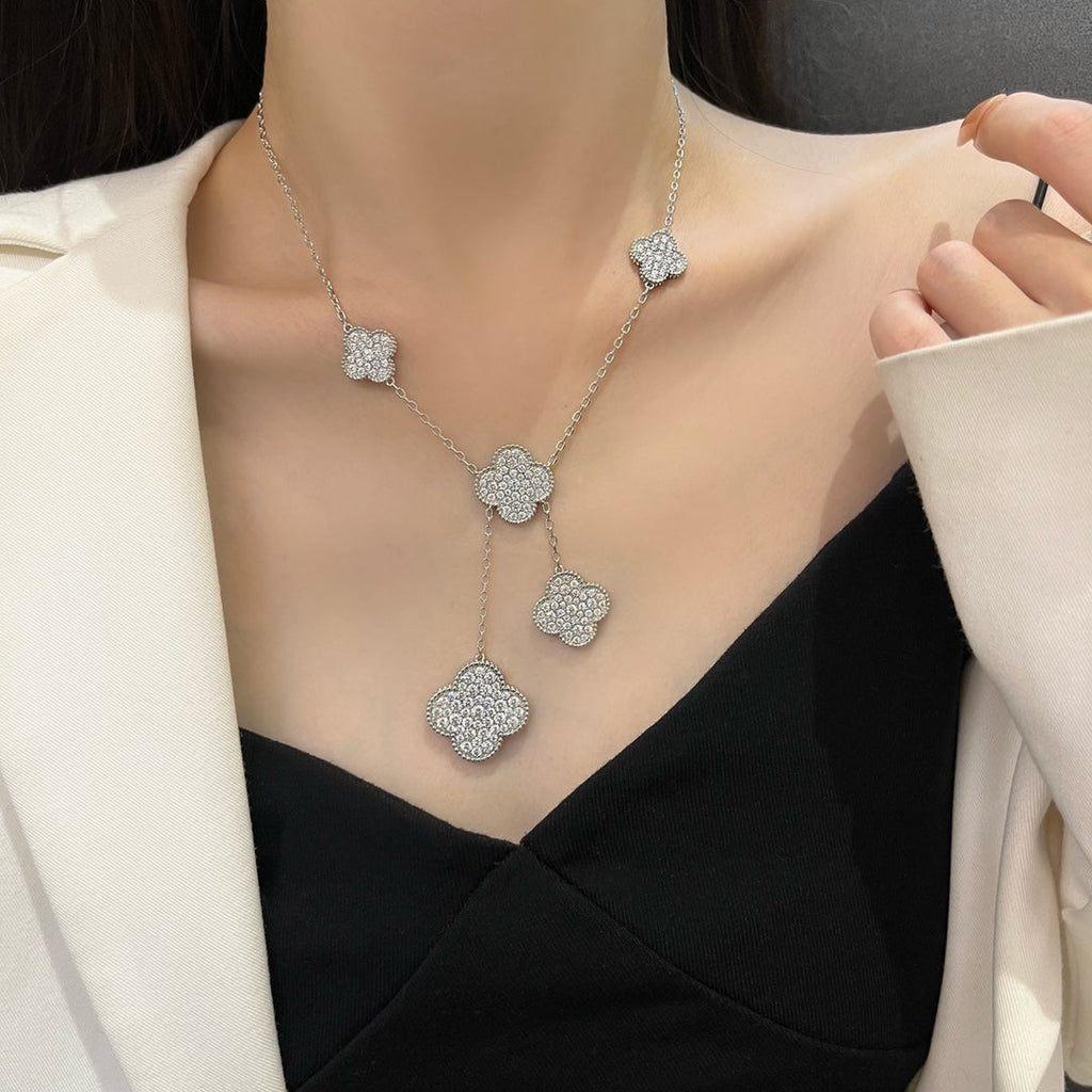 ¡®Imperial¡¯CLOVER 5 MOTIFS SILVER DIAMONDS NECKLACE