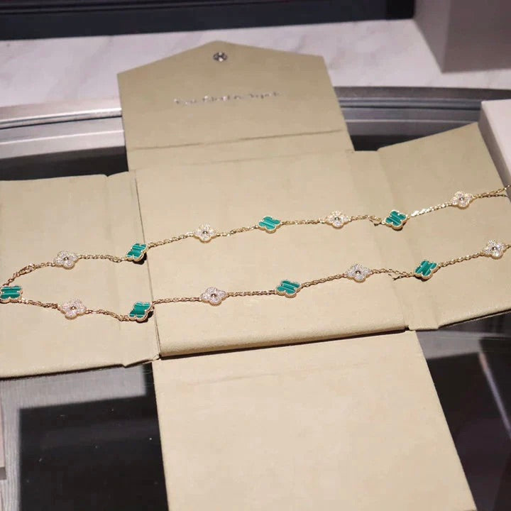 ¡®Imperial¡¯CLOVER 20 MOTIFS MALACHITE DIAMOND NECKLACE