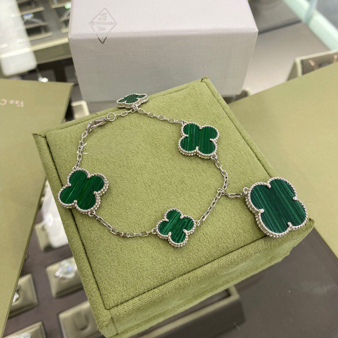 ¡®Imperial¡¯CLOVER 5 MOTIFS SIVLER MALACHITE BRACELET