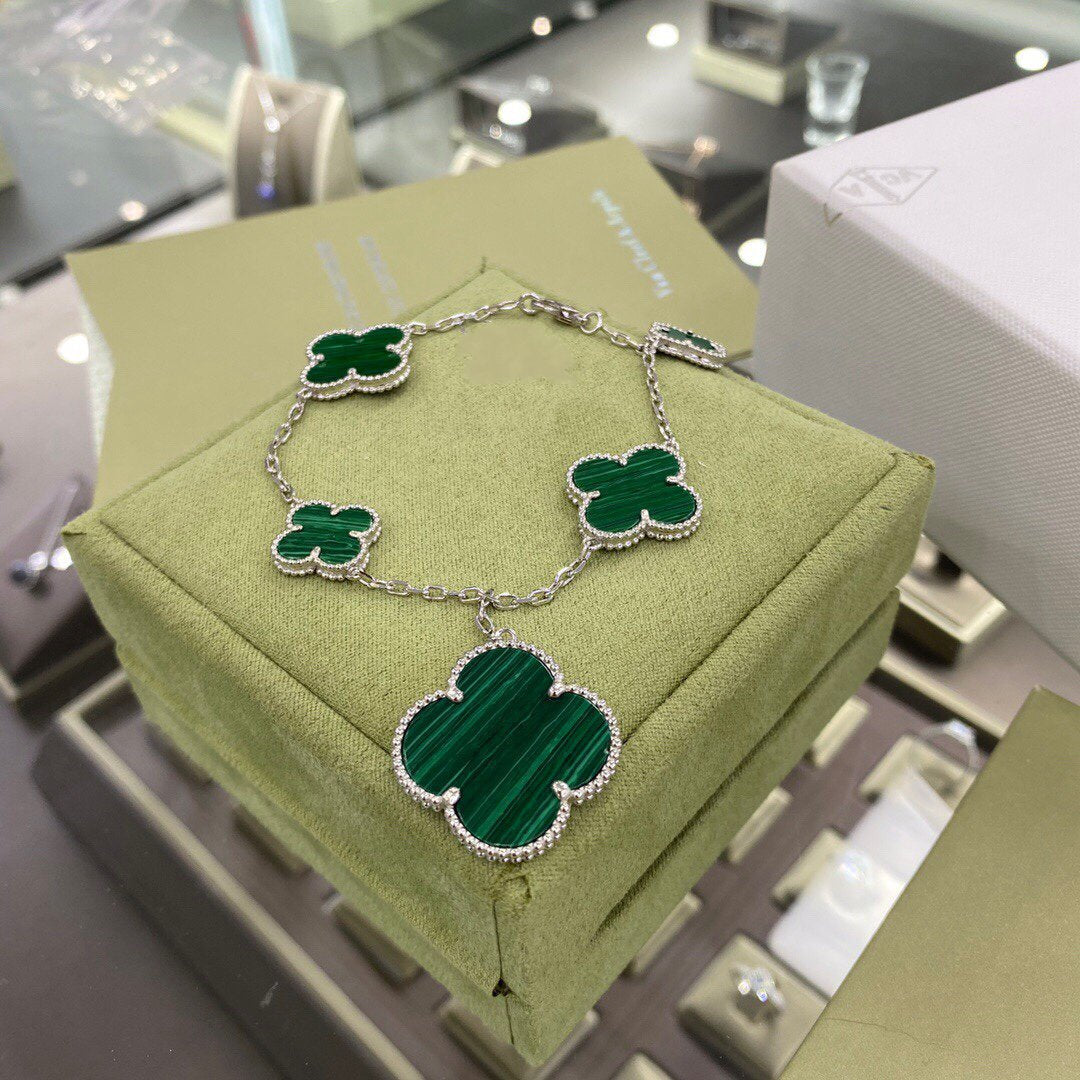 ¡®Imperial¡¯CLOVER 5 MOTIFS SIVLER MALACHITE BRACELET
