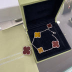 ¡®Imperial¡¯CLOVER 5 MOTIFS SIVLER CARNELIAN TIGER EYE BRACELET