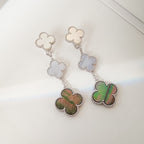 ¡®Imperial¡¯CLOVER 3 MOTIFS CHALCEDONY DARK MOP SILVER EARRINGS