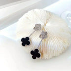 ¡®Imperial¡¯CLOVER 2 MOTIFS  DIAMOND ONYX EARRINGS SILVER