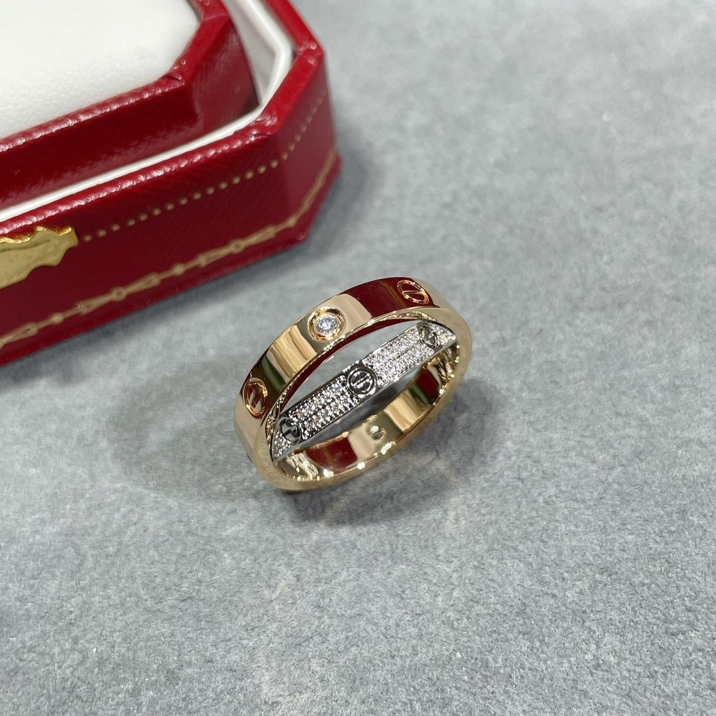 ¡®Imperial¡¯LOVE PINK GOLD SILVER DIAMOND DOUBLE RING