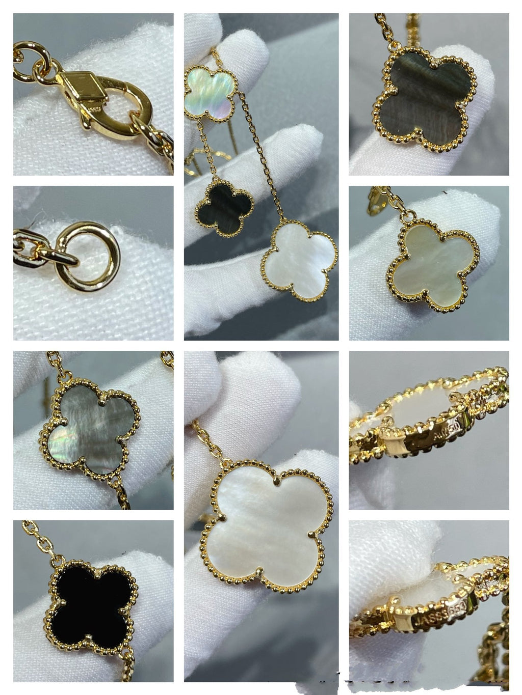 ¡®Imperial¡¯CLOVER 6 MOTIF MOP ONYX GOLD NECKLACE