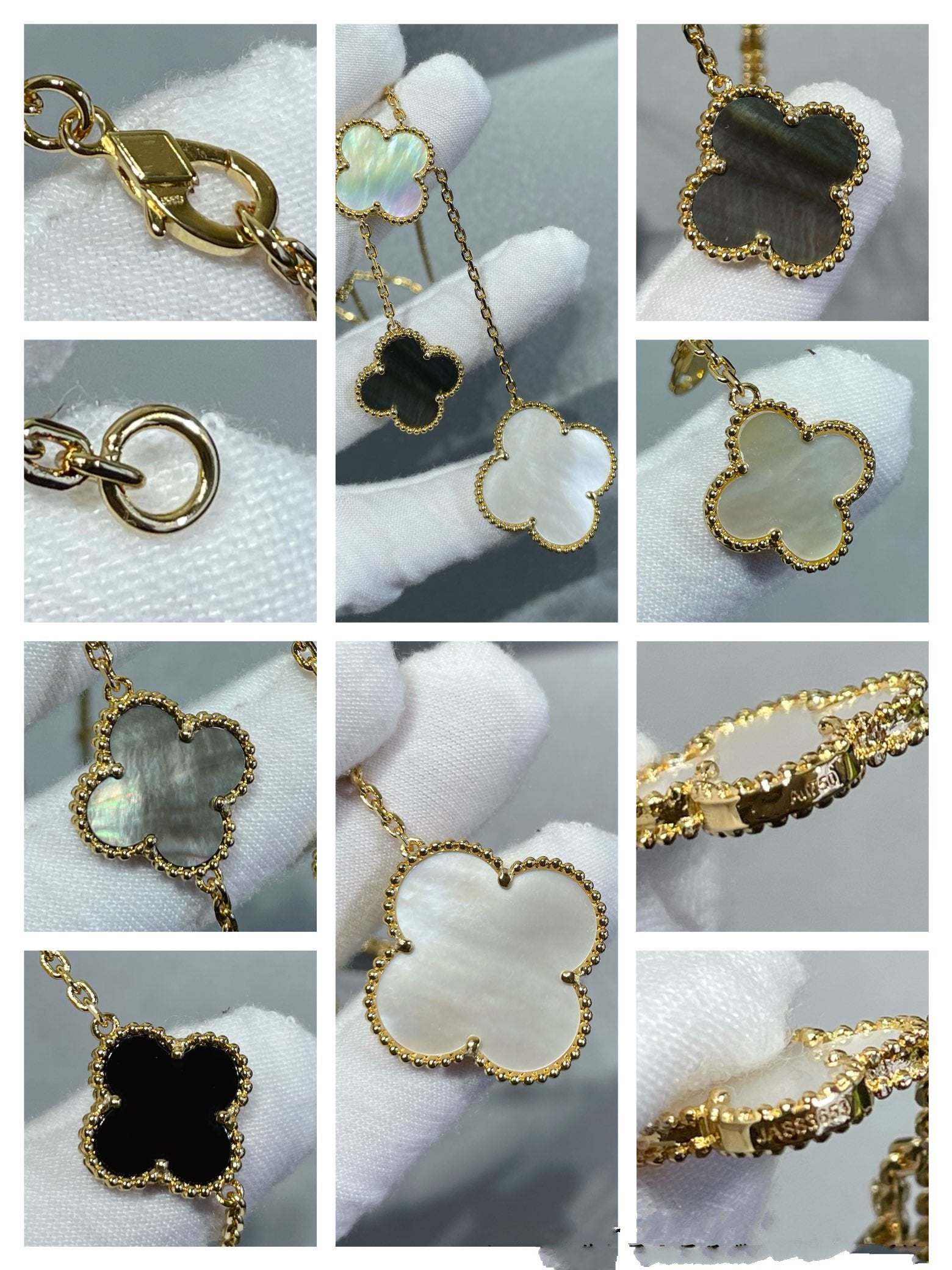 ¡®Imperial¡¯CLOVER 6 MOTIF MOP ONYX GOLD NECKLACE