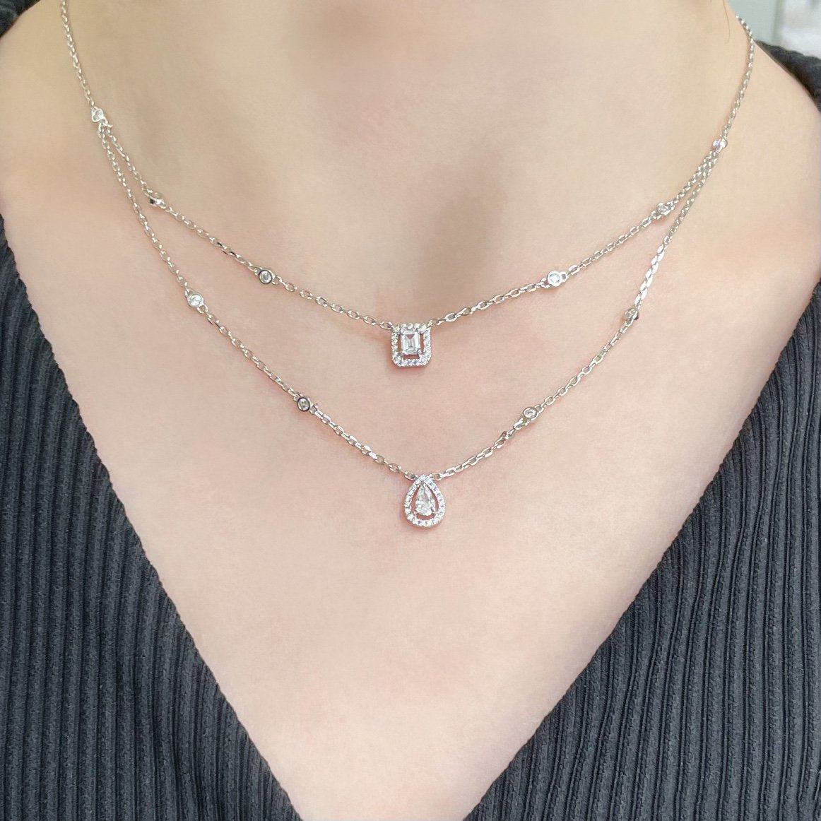 [Imperial Jewelrys]MY TWIN 2 ROW DIAMOND NECKLACE