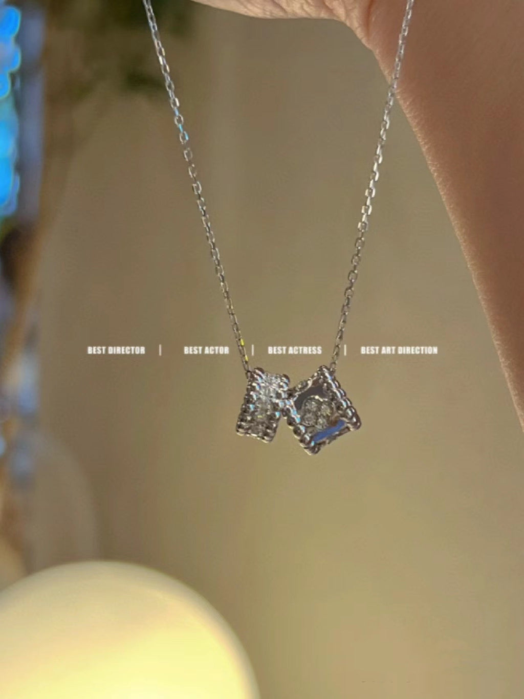 ¡®Imperial¡¯PERLEE DOUBLE PENDANT SILVER DIAMOND NECKLACE