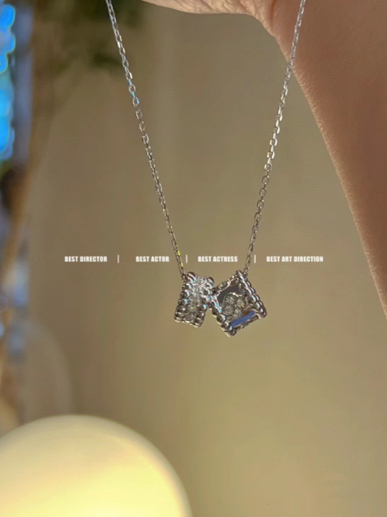 ¡®Imperial¡¯PERLEE DOUBLE PENDANT SILVER DIAMOND NECKLACE