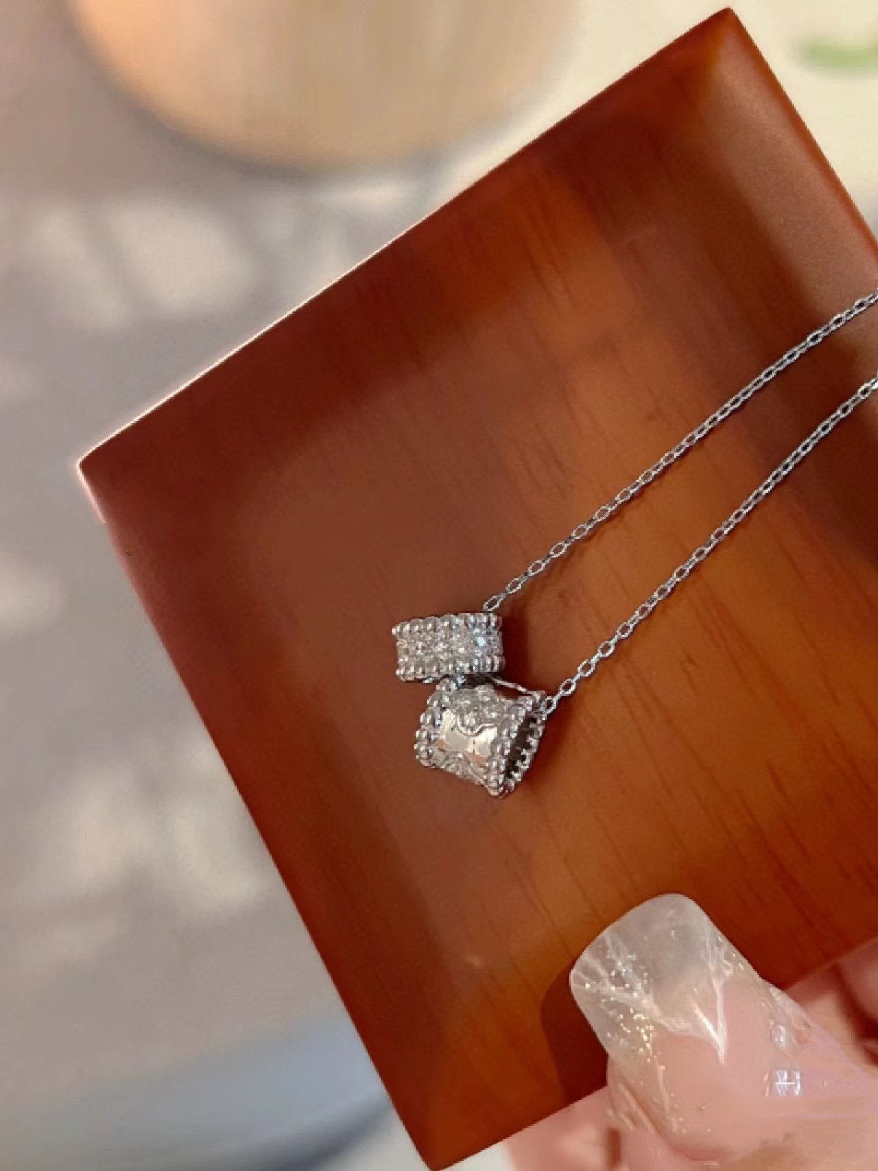 ¡®Imperial¡¯PERLEE DOUBLE PENDANT SILVER DIAMOND NECKLACE