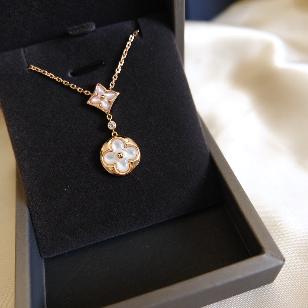 ¡®Imperial¡¯STAR AND SUN WHITE MOP 2 MOTIF PINK GOLD NECKLACE