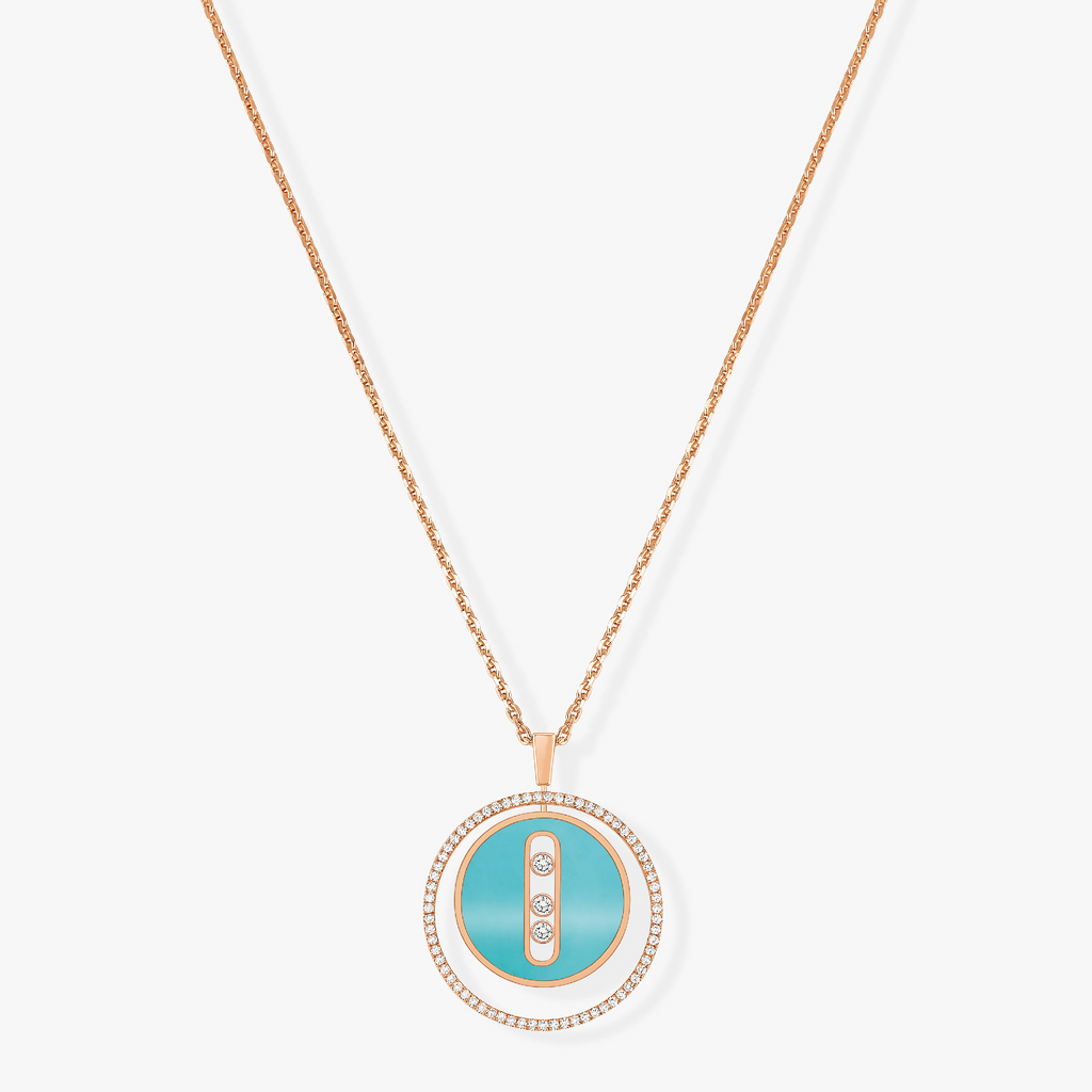 [Imperial Jewelrys]LUCKY MOVE 3 DIAMONDS TURQUOISE PINK GOLD DIAMOND NECKLACE