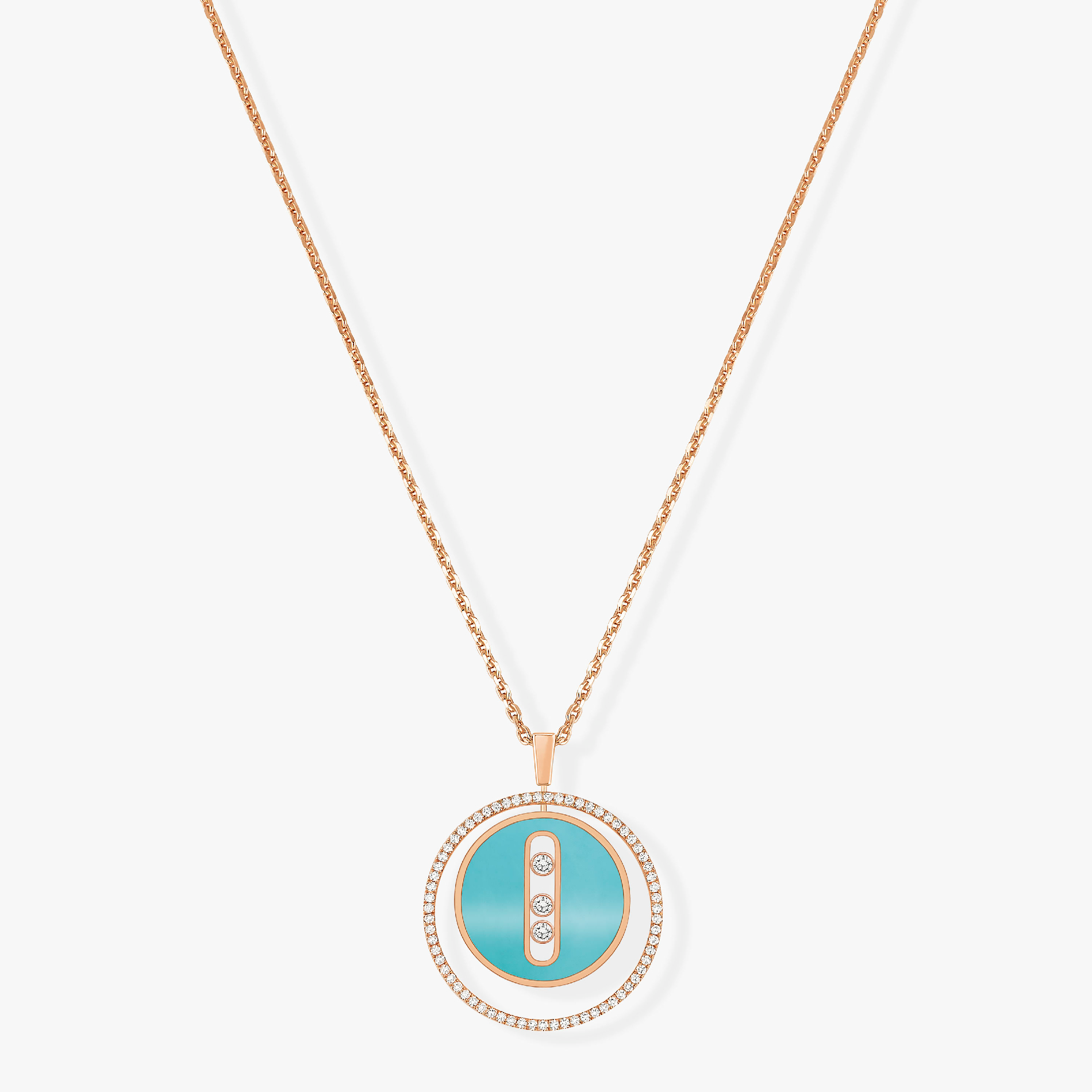 [Imperial Jewelrys]LUCKY MOVE 3 DIAMONDS TURQUOISE PINK GOLD DIAMOND NECKLACE