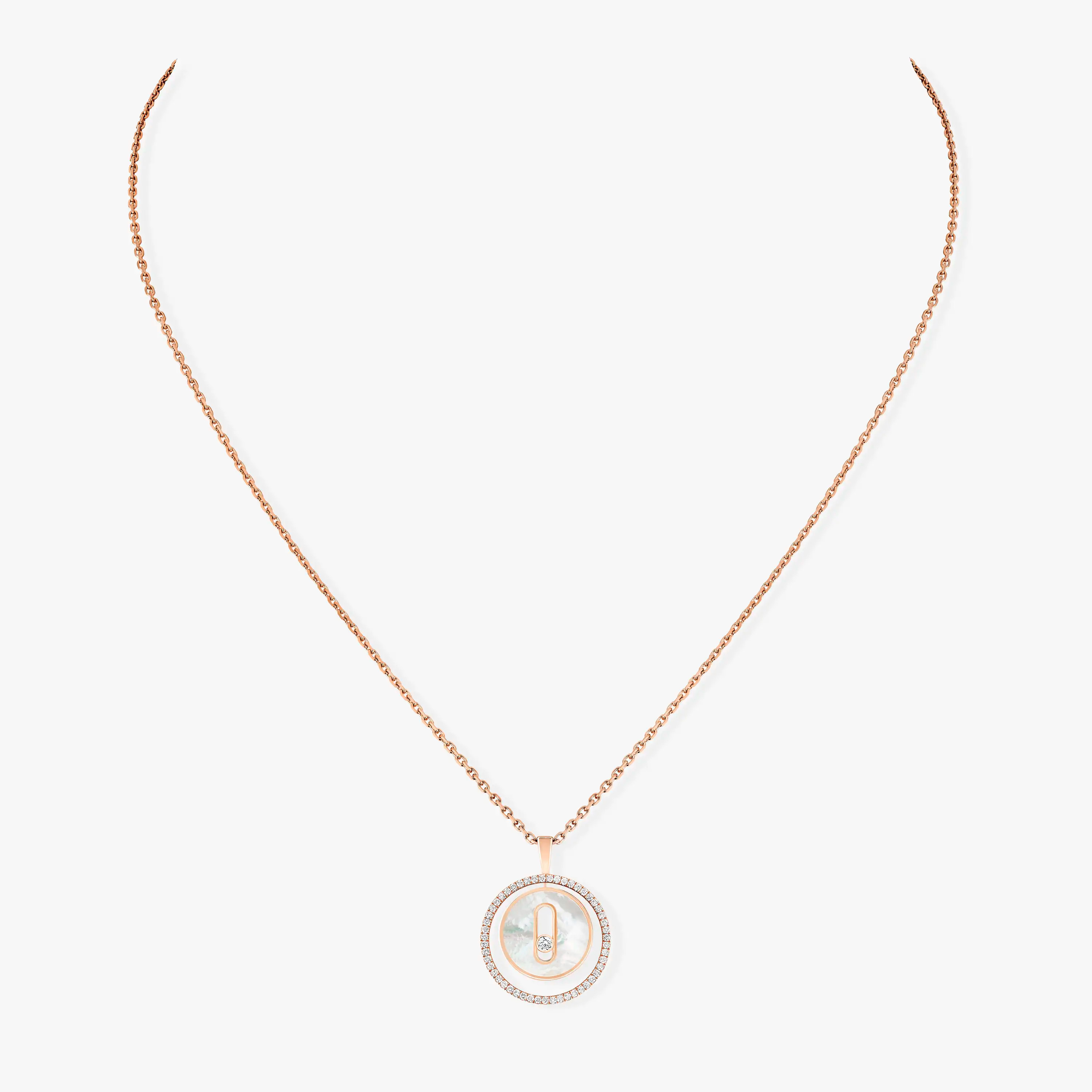[Imperial Jewelrys]LUCKY MOVE 1 DIAMOND WHITE MOTHER OF PEARL PINK GOLD DIAMOND NECKLACE