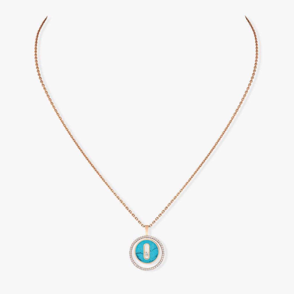 [Imperial Jewelrys]LUCKY MOVE 1 DIAMOND TURQUOISE PINK GOLD DIAMOND NECKLACE