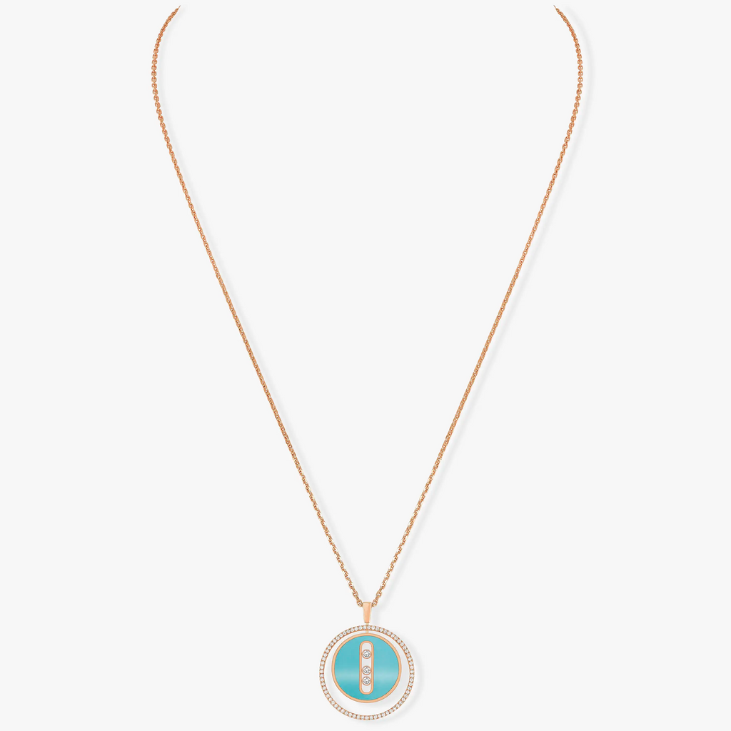 [Imperial Jewelrys]LUCKY MOVE 3 DIAMONDS TURQUOISE PINK GOLD DIAMOND NECKLACE