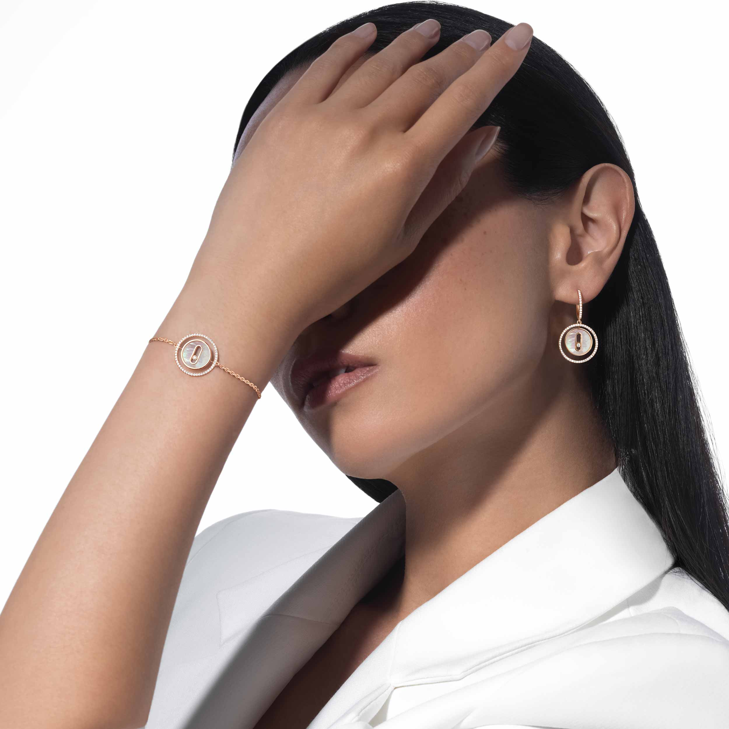 [Imperial Jewelrys]LUCKY MOVE WHITE MOTHER OF PEARL PINK GOLD DIAMOND BRACELET
