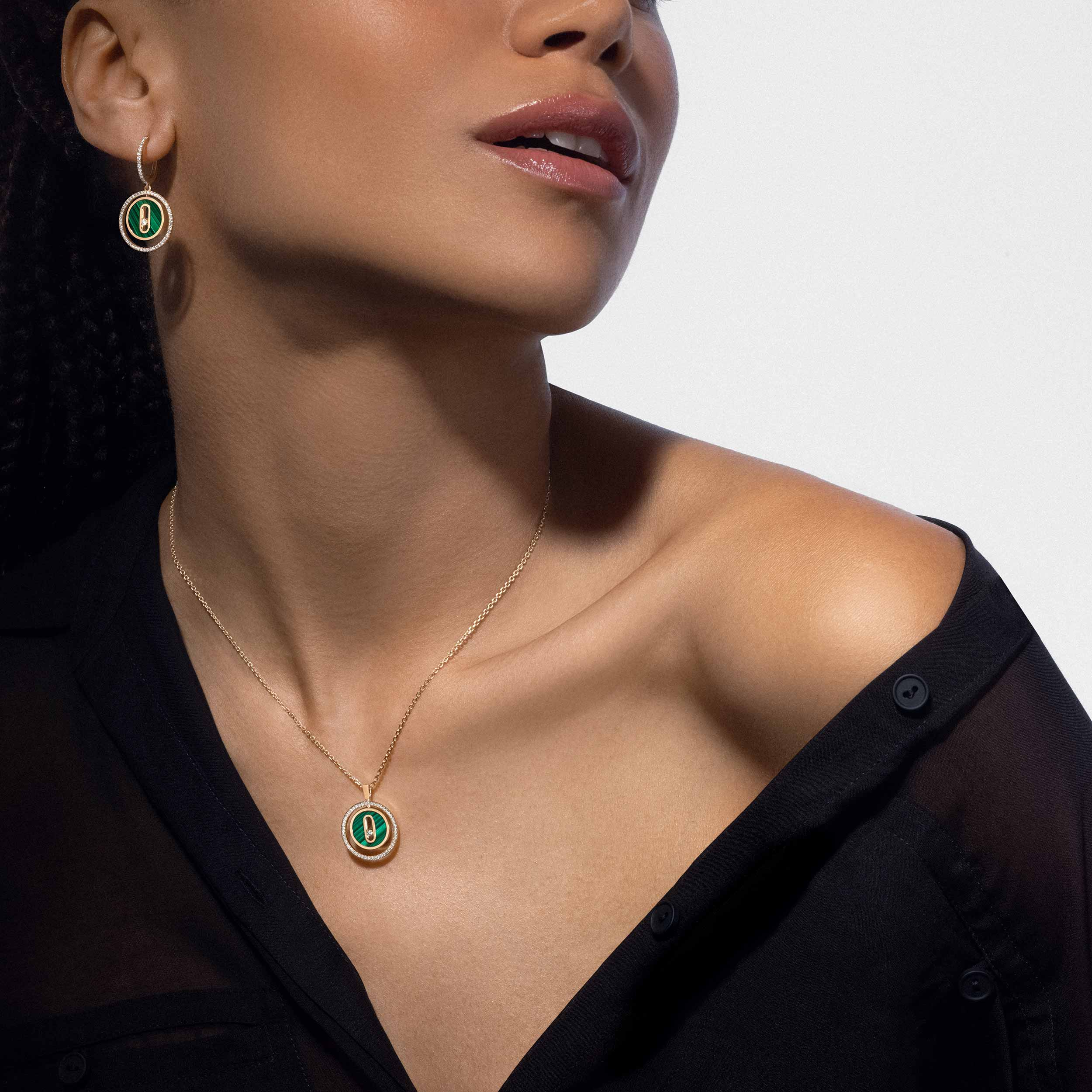 [Imperial Jewelrys]LUCKY MOVE 1 DIAMOND MALACHITE GOLD DIAMOND NECKLACE