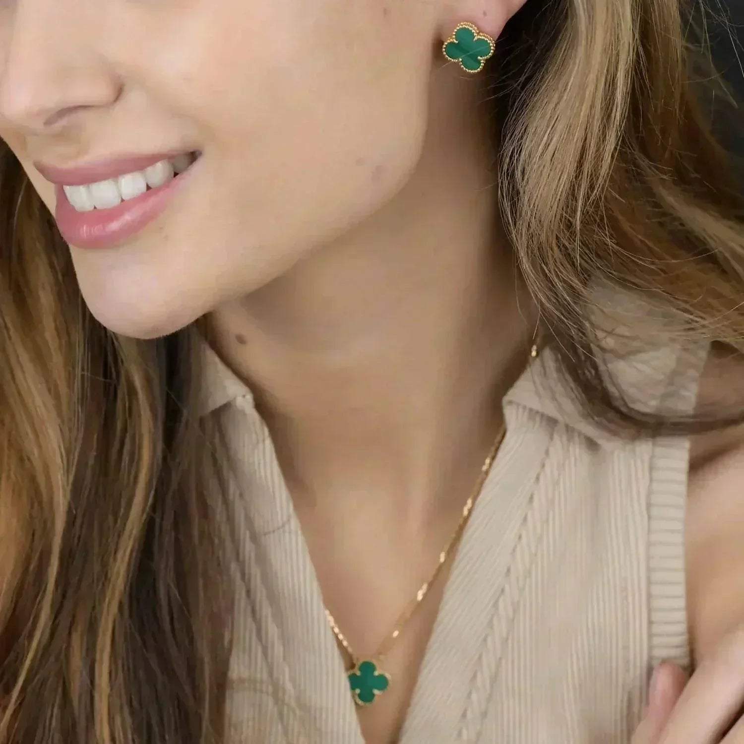 ¡®Imperial¡¯CLOVER MINI 9.5MM MALACHITE  EARRINGS