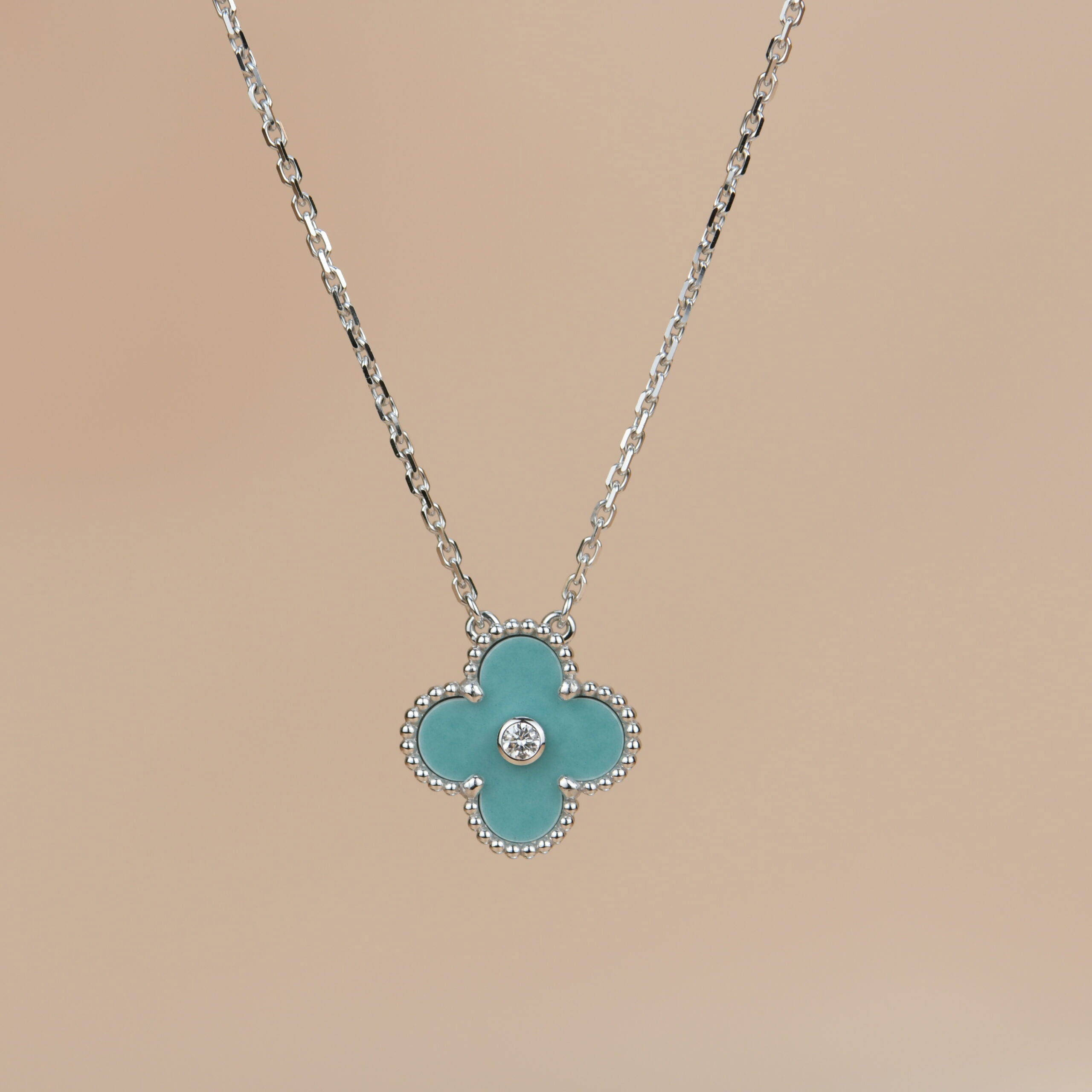 ¡®Imperial¡¯CLOVER 15MM DIAMOND SVRES PORCELAIN  NECKLACE SILVER