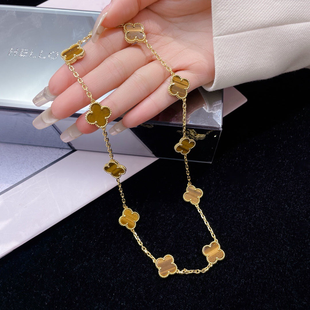 ¡®Imperial¡¯CLOVER 10 MOTIFS TIGER EYE NECKLACE