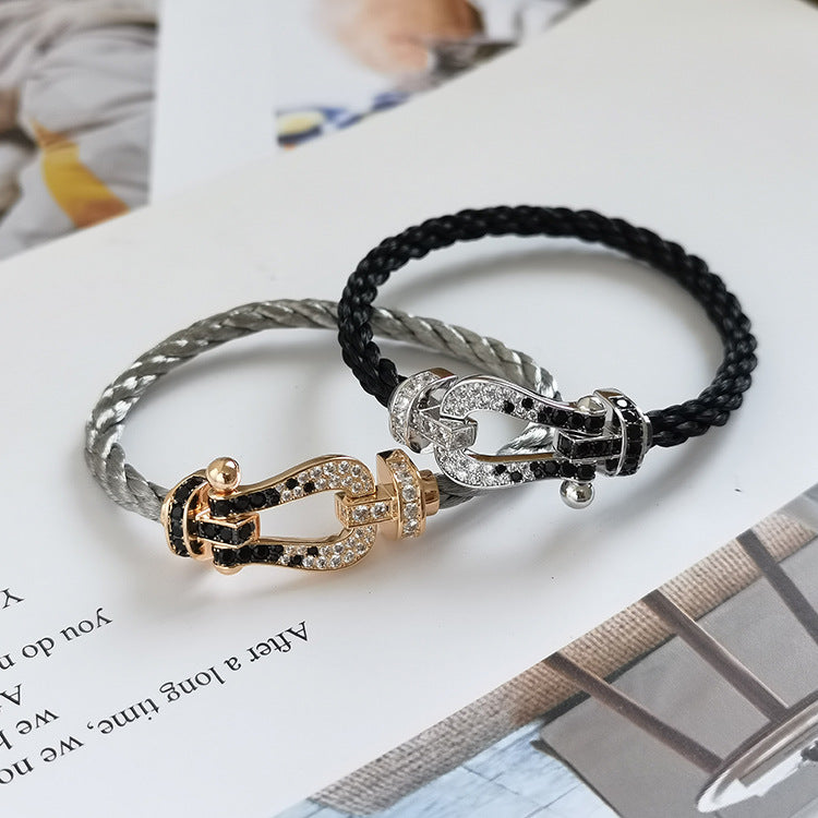 ¡®Imperial¡¯FORCE LARGE HORSESHOE BLACK WHITE DIAMOND BRACELET SILVER