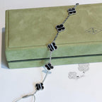 ¡®Imperial¡¯CLOVER 5 MOTIF VEINED ONYX BRACELET SILVER