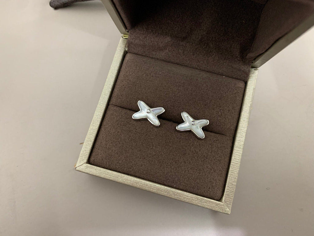 ¡®Imperial¡¯JEUX DE WHITE MOP SILVER DIAMOND EARRINGS