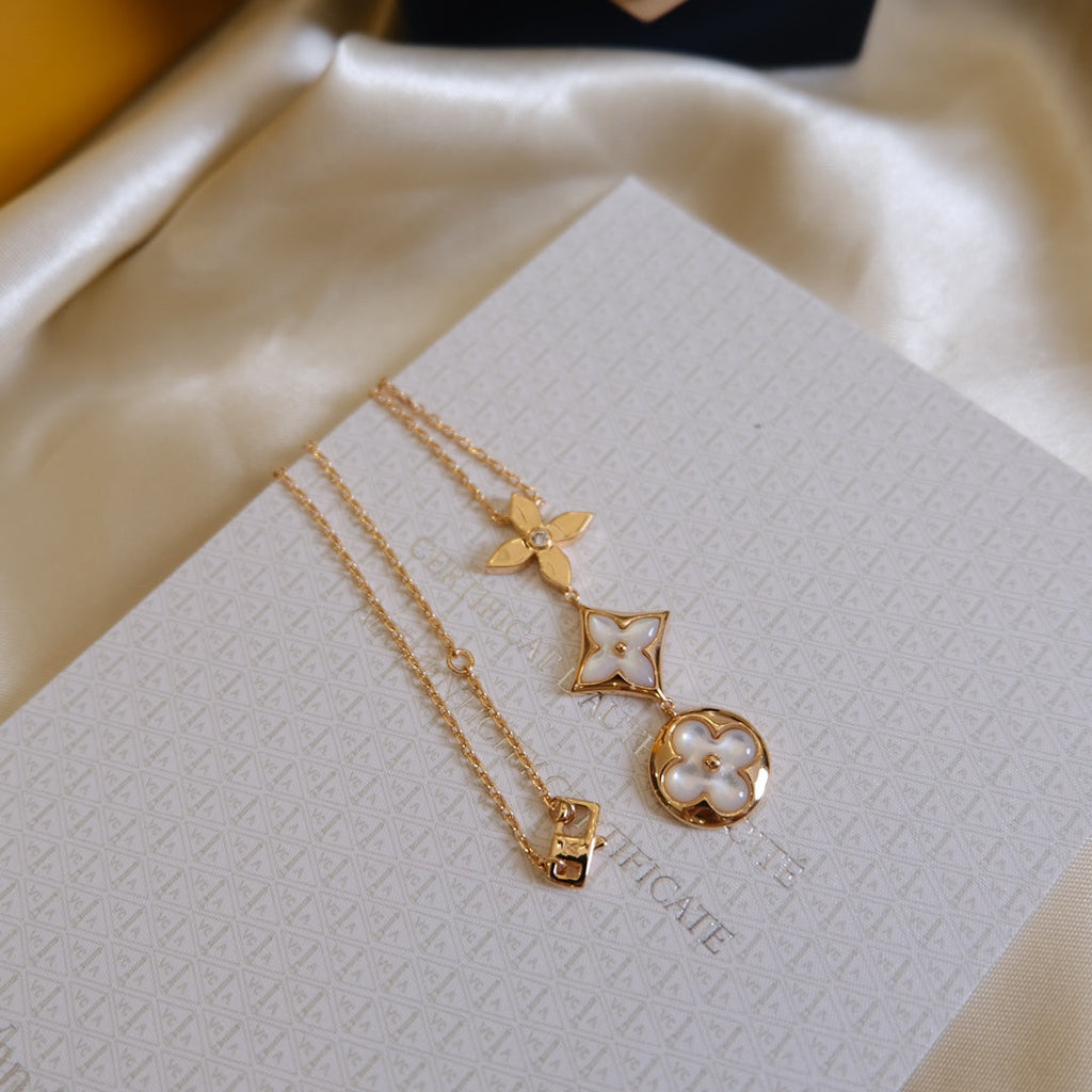 ¡®Imperial¡¯COLOR BLOSSOM LARIAT NECKLACE PINK GOLD WHITE MOTHER PEARL AND DIAMOND