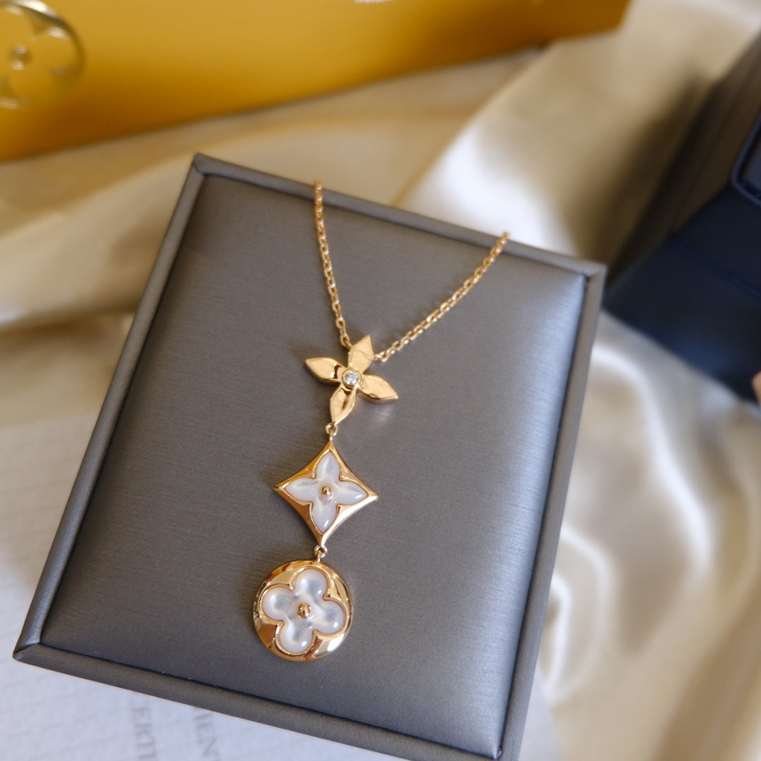 ¡®Imperial¡¯COLOR BLOSSOM LARIAT NECKLACE PINK GOLD WHITE MOTHER PEARL AND DIAMOND