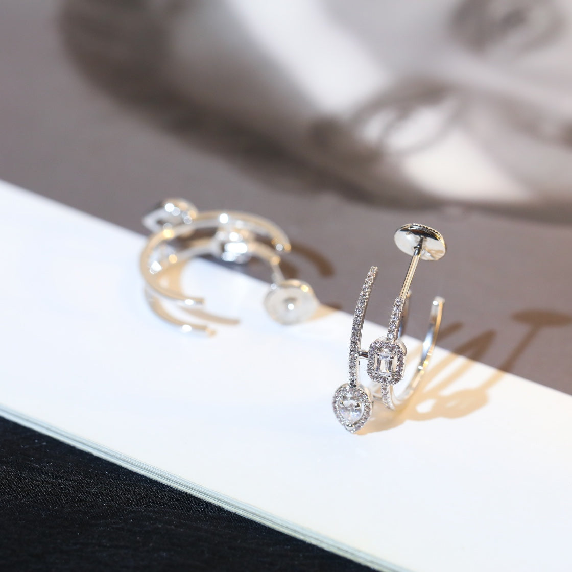 [Imperial Jewelrys]CREOLES MY TWIN 2 RANGS SILVER DIAMOND EARRINGS
