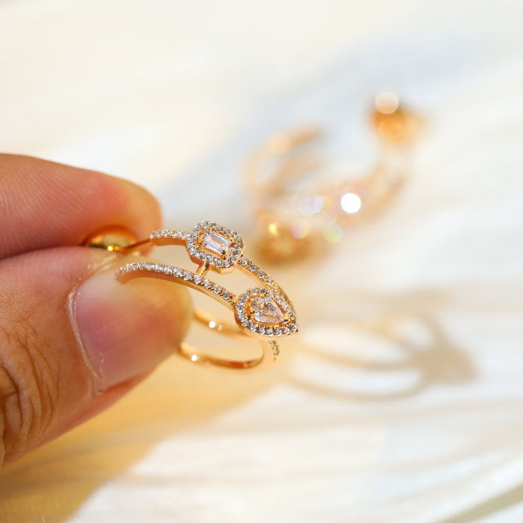 [Imperial Jewelrys]CREOLES MY TWIN 2 RANGS SILVER DIAMOND EARRINGS
