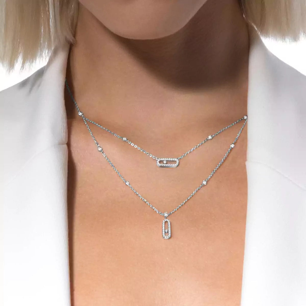 [Imperial Jewelrys]2 Rows Rose Gold Diamond Pave_ Necklace Move Uno