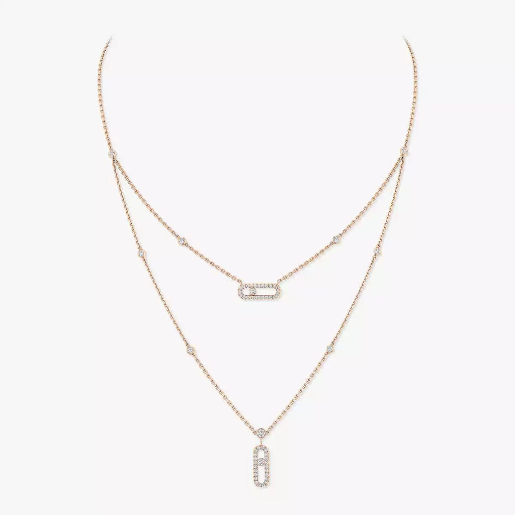[Imperial Jewelrys]2 Rows Rose Gold Diamond Pave_ Necklace Move Uno