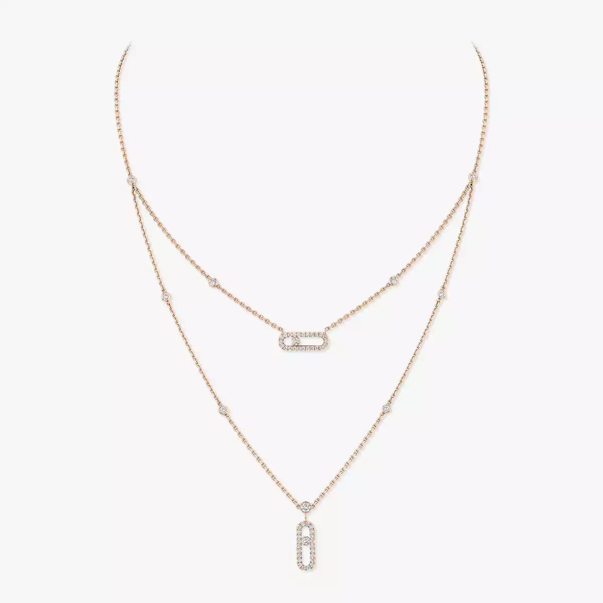 [Imperial Jewelrys]2 Rows Rose Gold Diamond Pave_ Necklace Move Uno