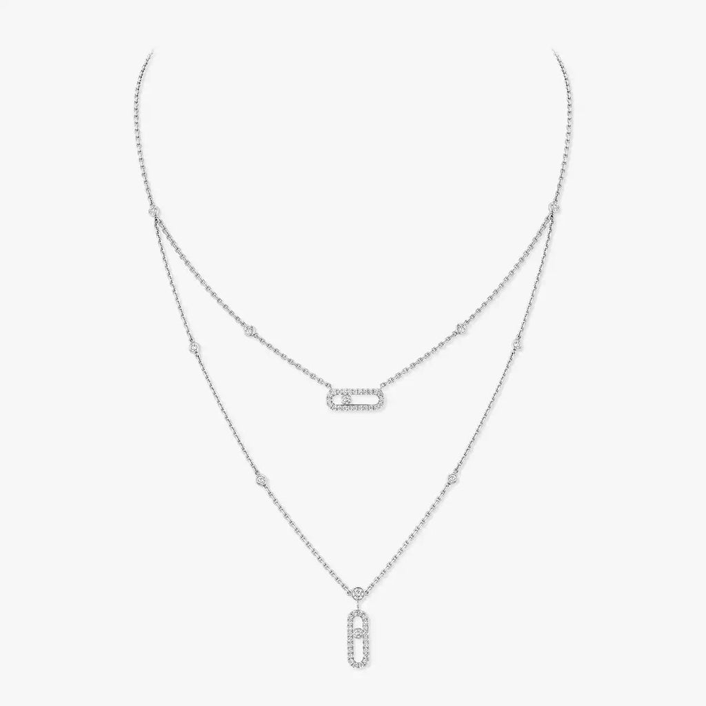 [Imperial Jewelrys]2 Rows Rose Gold Diamond Pave_ Necklace Move Uno