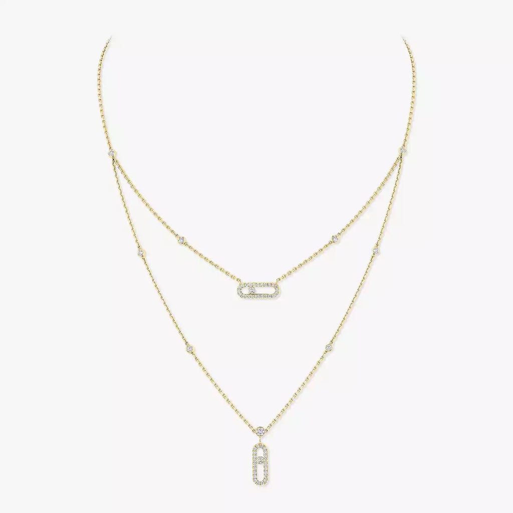 [Imperial Jewelrys]2 Rows Rose Gold Diamond Pave_ Necklace Move Uno
