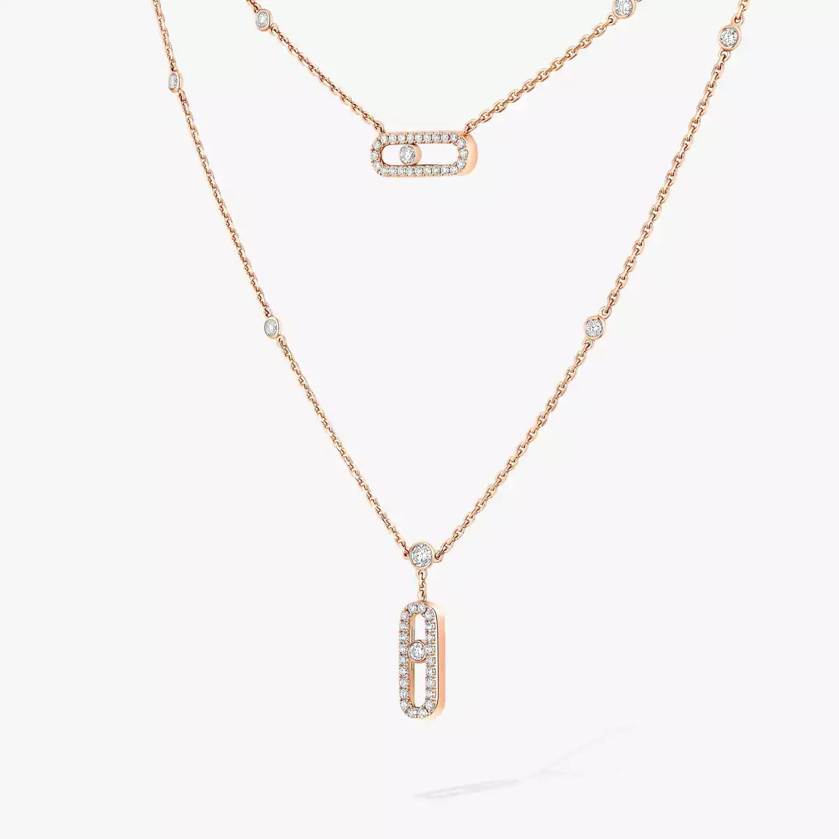 [Imperial Jewelrys]2 Rows Rose Gold Diamond Pave_ Necklace Move Uno