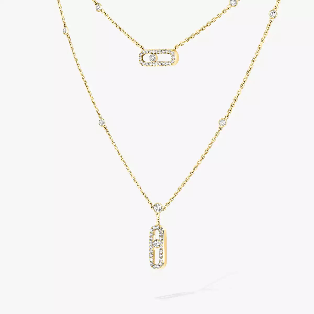 [Imperial Jewelrys]2 Rows Rose Gold Diamond Pave_ Necklace Move Uno