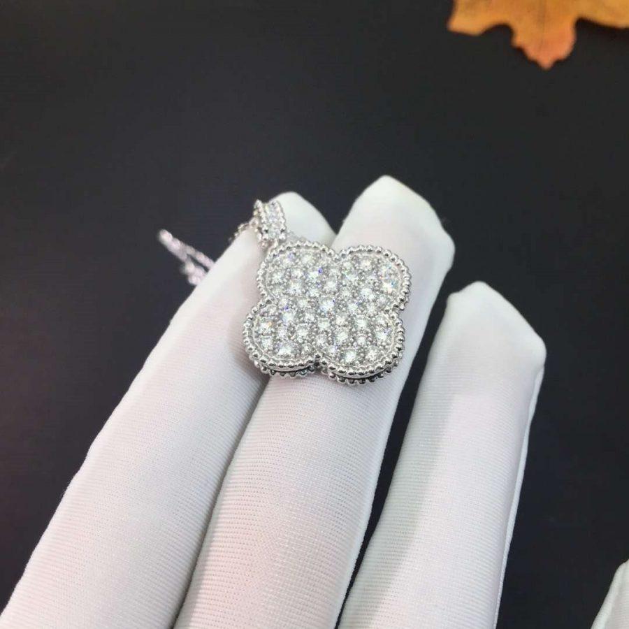 ¡®Imperial¡¯CLOVER 25MM SILVER FULL DIAMOND BIG CLOVER NECKLACE