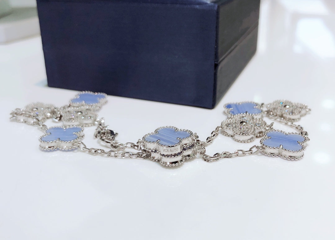 ¡®Imperial¡¯CLOVER 10 MOTIFS CHALCEDONY DIAMONDS SILVER NECKLACE